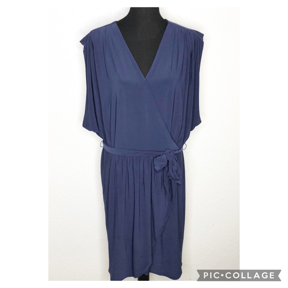 WHBM‎ navy blue faux wrap front belted dress size Extra Large XL